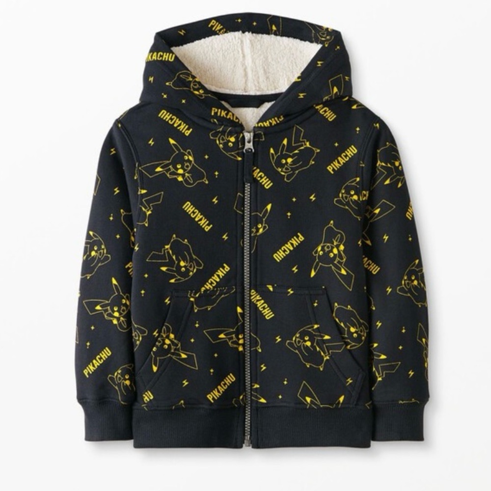 Hanna Andersson Pokémon Faux Shearling Hoodie Jacket 140 Sz 10 Boy Girl Pikachu
